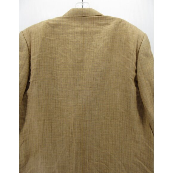 VINTAGE Ermenegildo Zegna Sport Coat Men 50 Tan Blazer Linen Jacket Plaid* - Picture 11 of 16